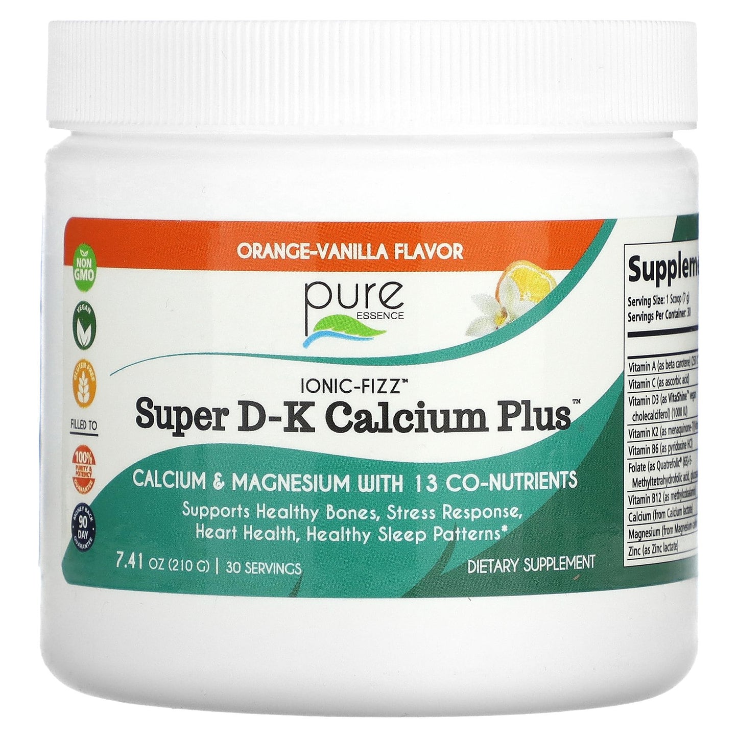 Pure Essence, Ionic-Fizz, Super D-K Calcium Plus, Orange-Vanilla, 7.41 oz (210 g)