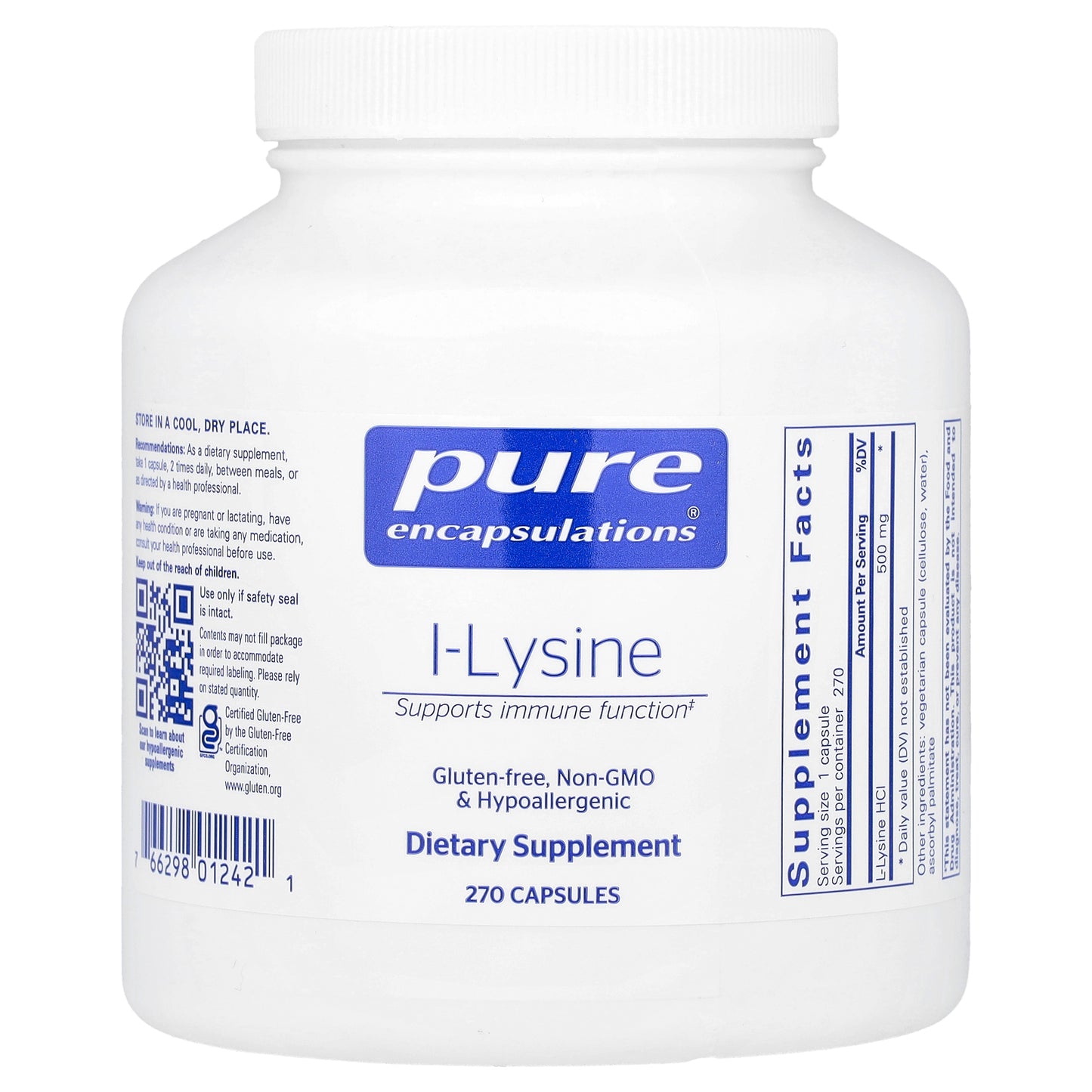 Pure Encapsulations, L-Lysine, 270 Capsules