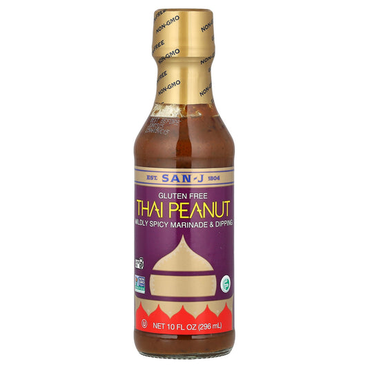 San-J, Thai Peanut, Mildy Spicy Marinade & Dipping, Gluten Free, 10 fl oz (296 ml)