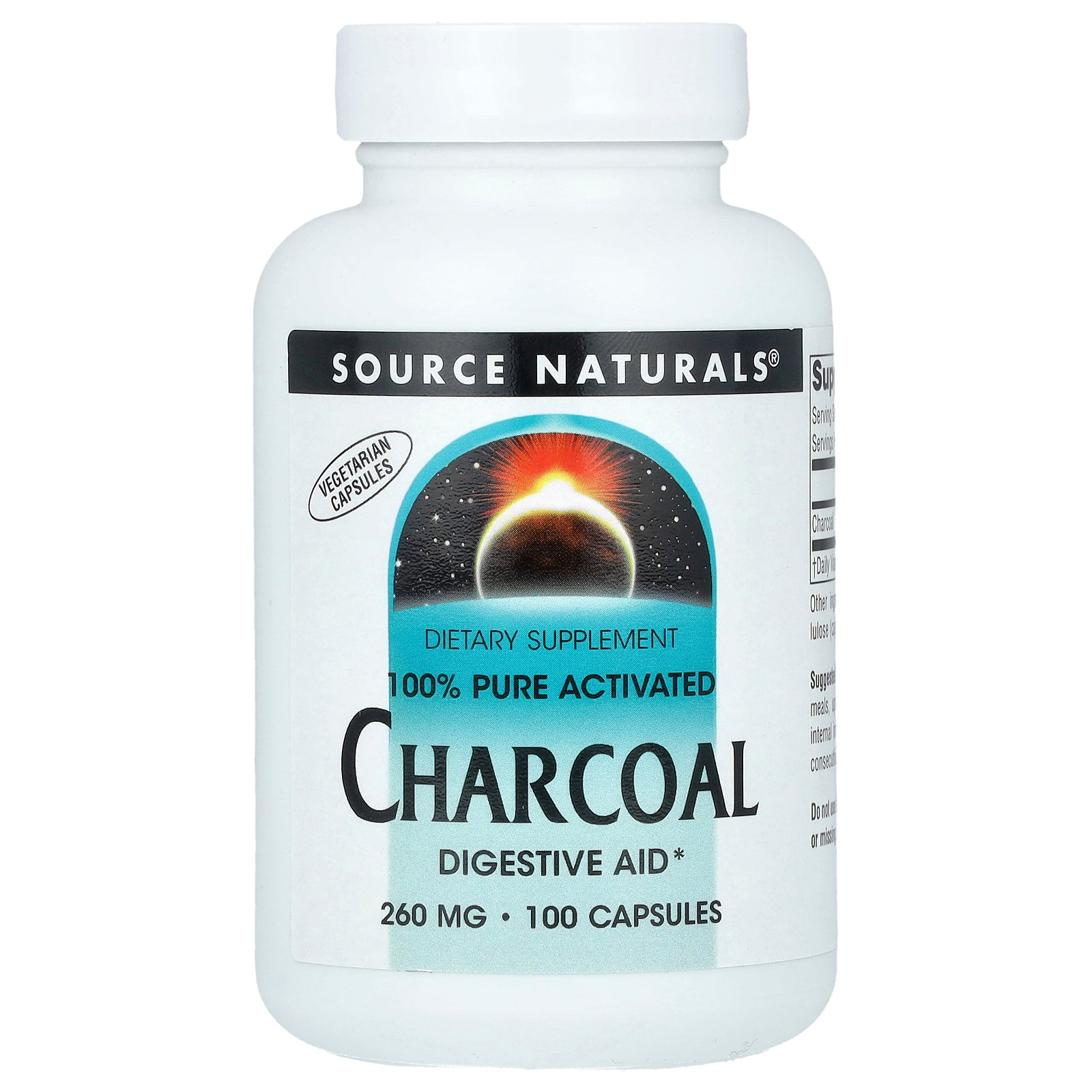Source Naturals, 100% Pure Activated Charcoal, 260 mg , 100 Capsules