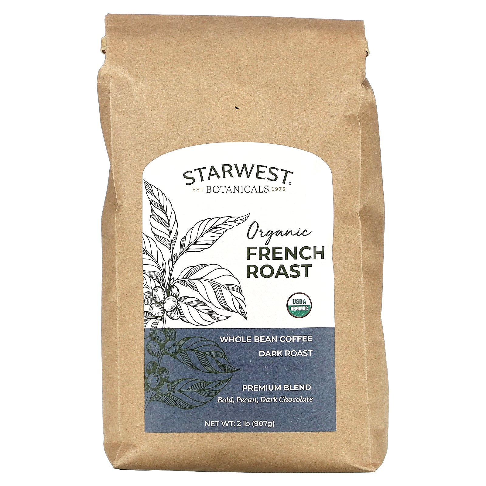 Starwest Botanicals, Organic French Roast Coffee, Premium Blend, Whole Bean, Dark Roast, 2 lb (907 g)