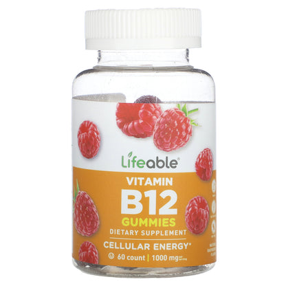 Lifeable, Vitamin B12 Gummies, Natural Raspberry, 60 Gummies (500 mg per Gummy)