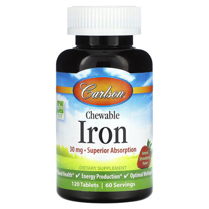 Carlson, Chewable Iron, Natural Strawberry, 120 Tablets (15 mg per Tablet)