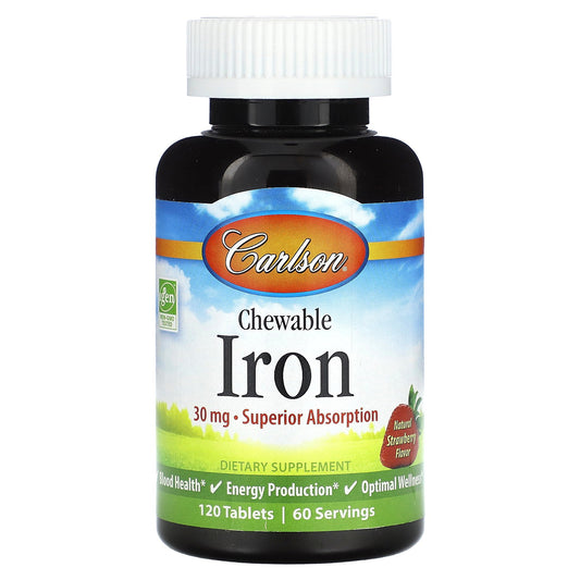 Carlson, Chewable Iron, Natural Strawberry, 120 Tablets (15 mg per Tablet)