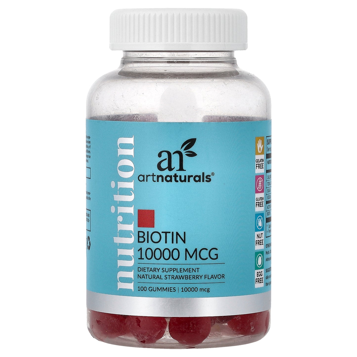 artnaturals, Nutrition, Biotin Gummies, Natural Strawberry, 100 Gummies (5,000 mg per Gummy)