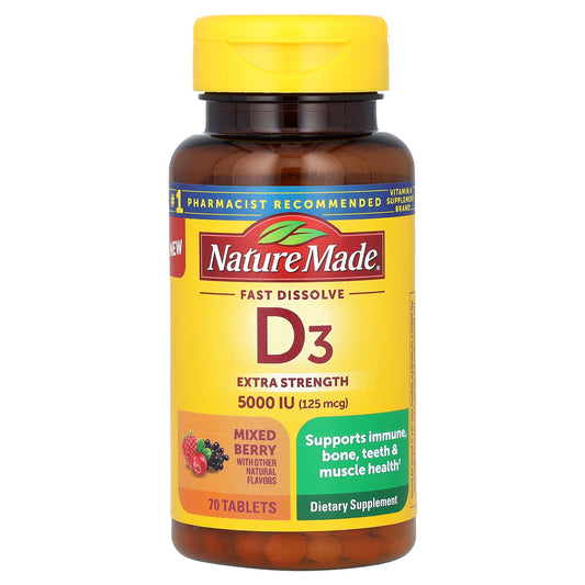 Nature Made, Fast Dissolve D3, Mixed Berry, 125 mcg (5,000 IU), 70 Tablets