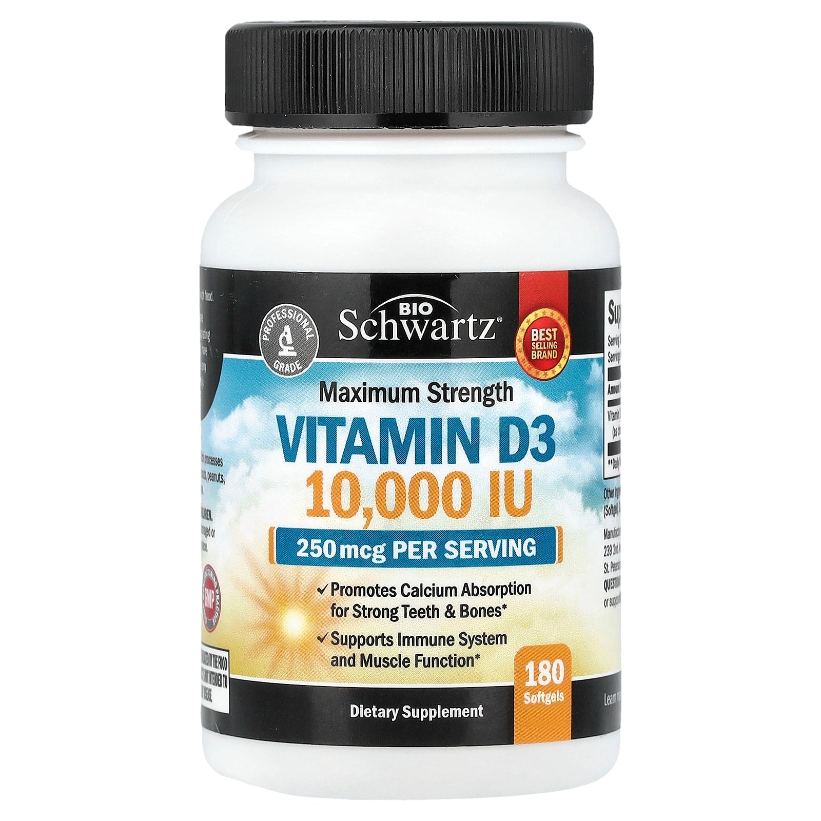 BioSchwartz, Maximum Strength Vitamin D3, 250 mcg (10,000 IU), 180 Softgels