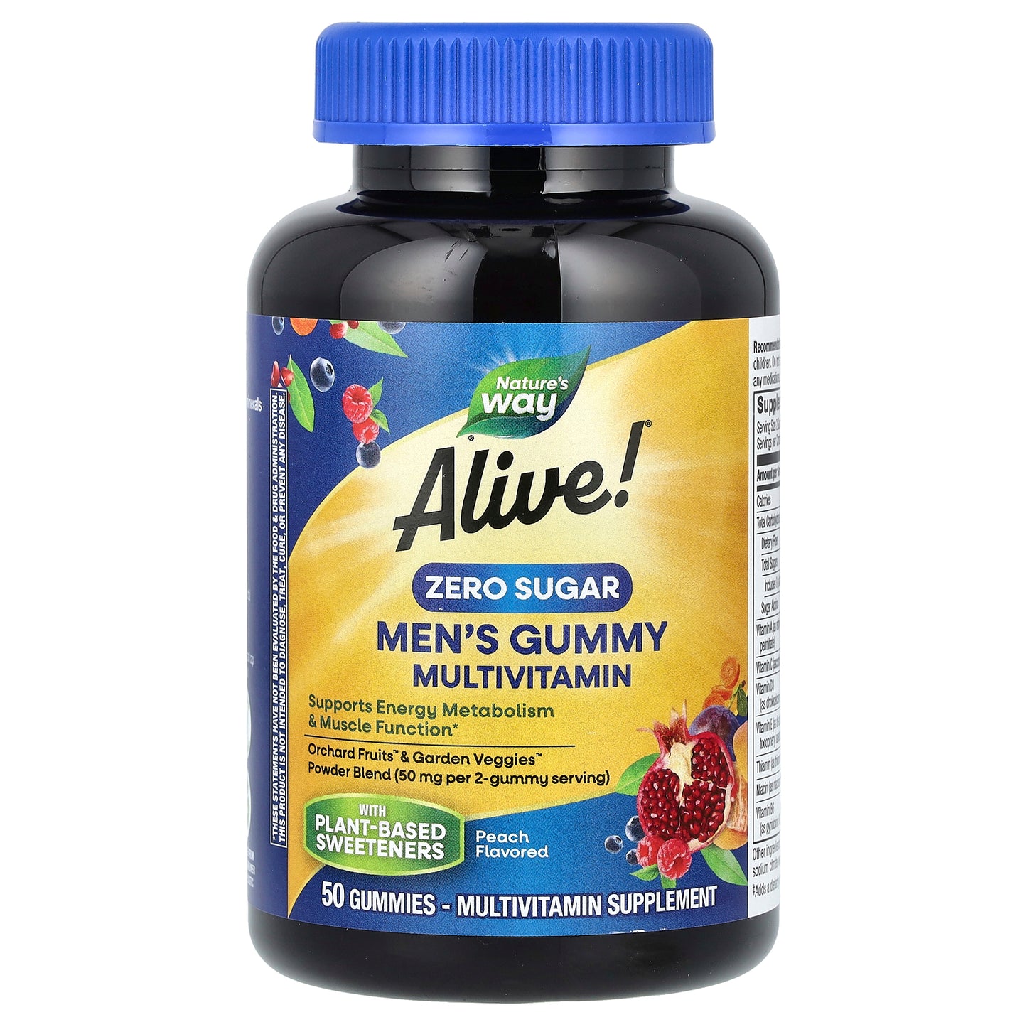 Nature's Way, Alive! Men's Gummy Multivitamin, Zero Sugar, Peach, 50 Gummies