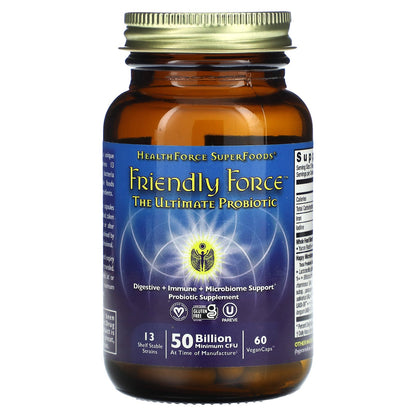 HealthForce Superfoods, Friendly Force™, The Ultimate Probiotic, 50 Billion, 60 Vegan Caps (25 Billion CFU per Capsule)