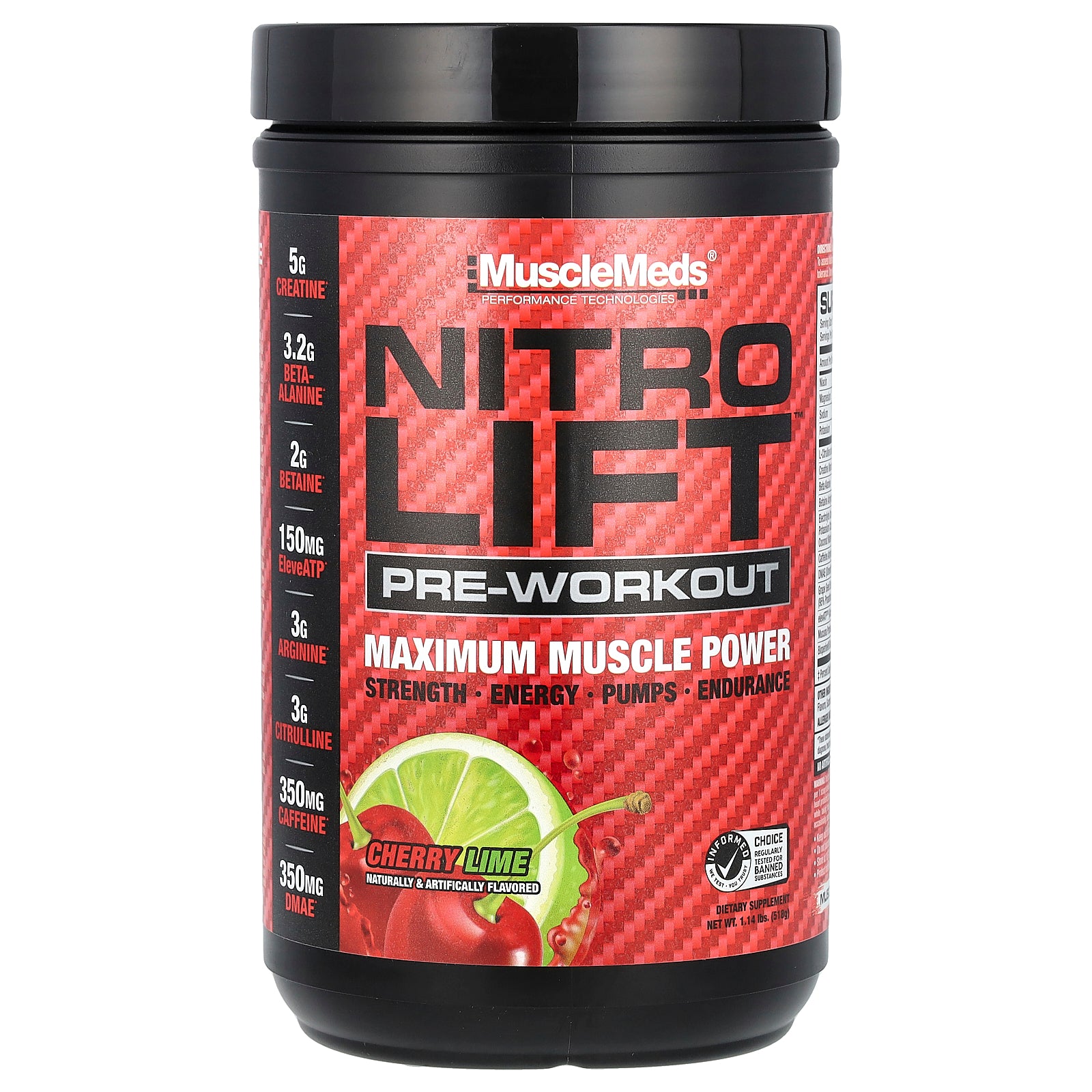 MuscleMeds, Nitro Lift™ Pre-Workout, Cherry Lime, 1.14 lbs (518 g)