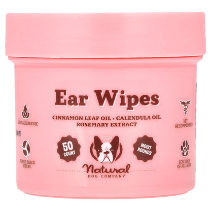 Natural Dog Company, Ear Wipes, 50 Count