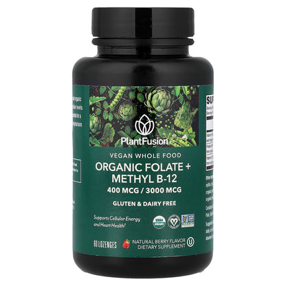 PlantFusion, Vegan Whole Food, Organic Folate + Methyl B12, Natural Berry, 60 Lozenges