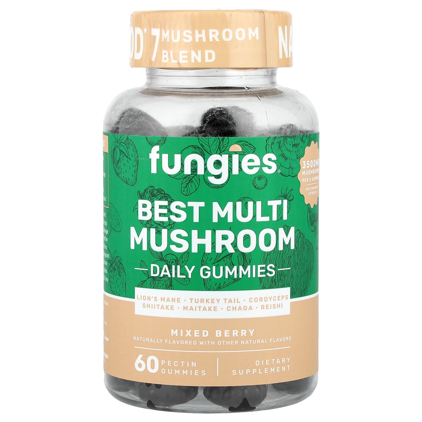 Fungies, Best Multi Mushroom Daily Gummies, Mixed Berry, 60 Pectin Gummies