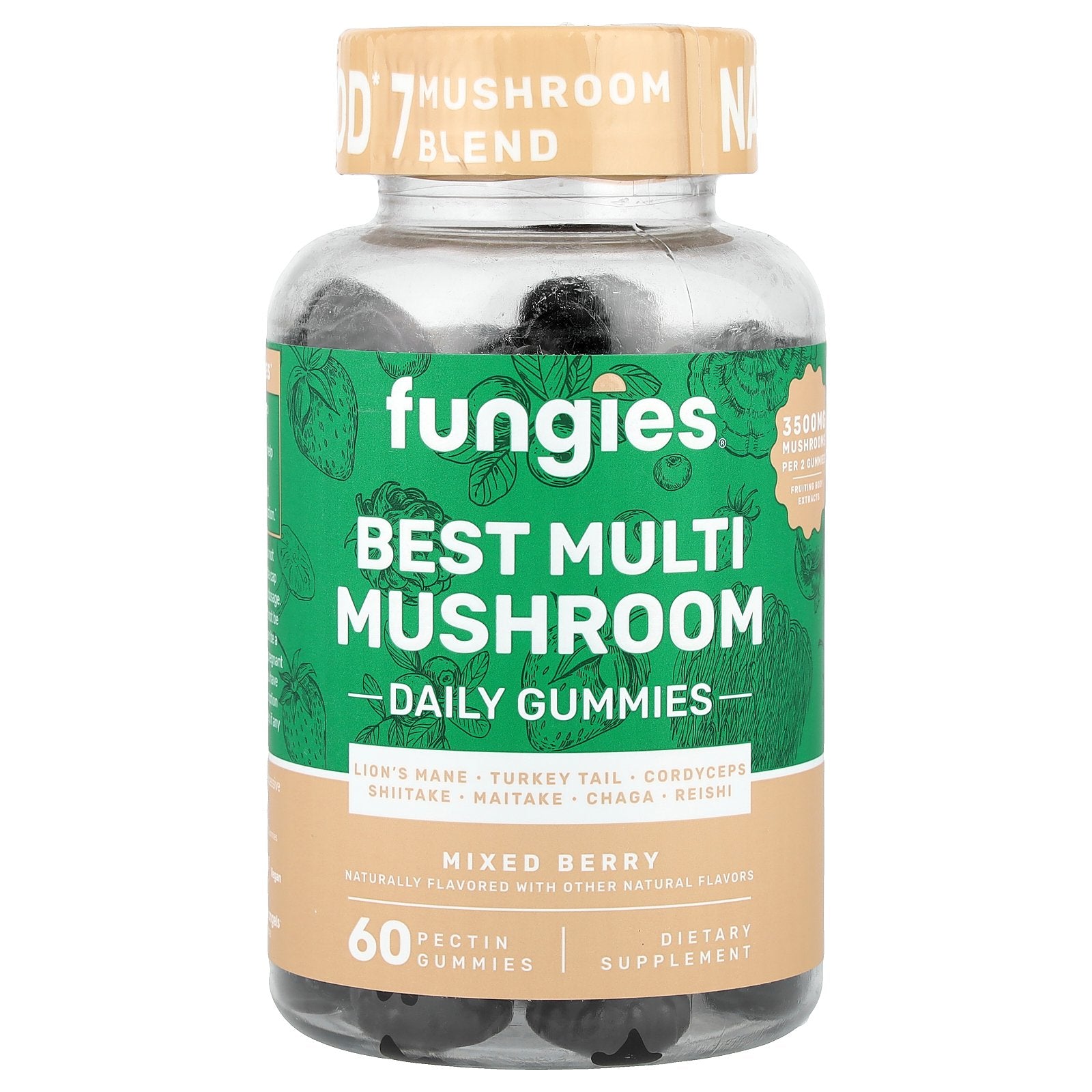 Fungies, Best Multi Mushroom Daily Gummies, Mixed Berry, 60 Pectin Gummies