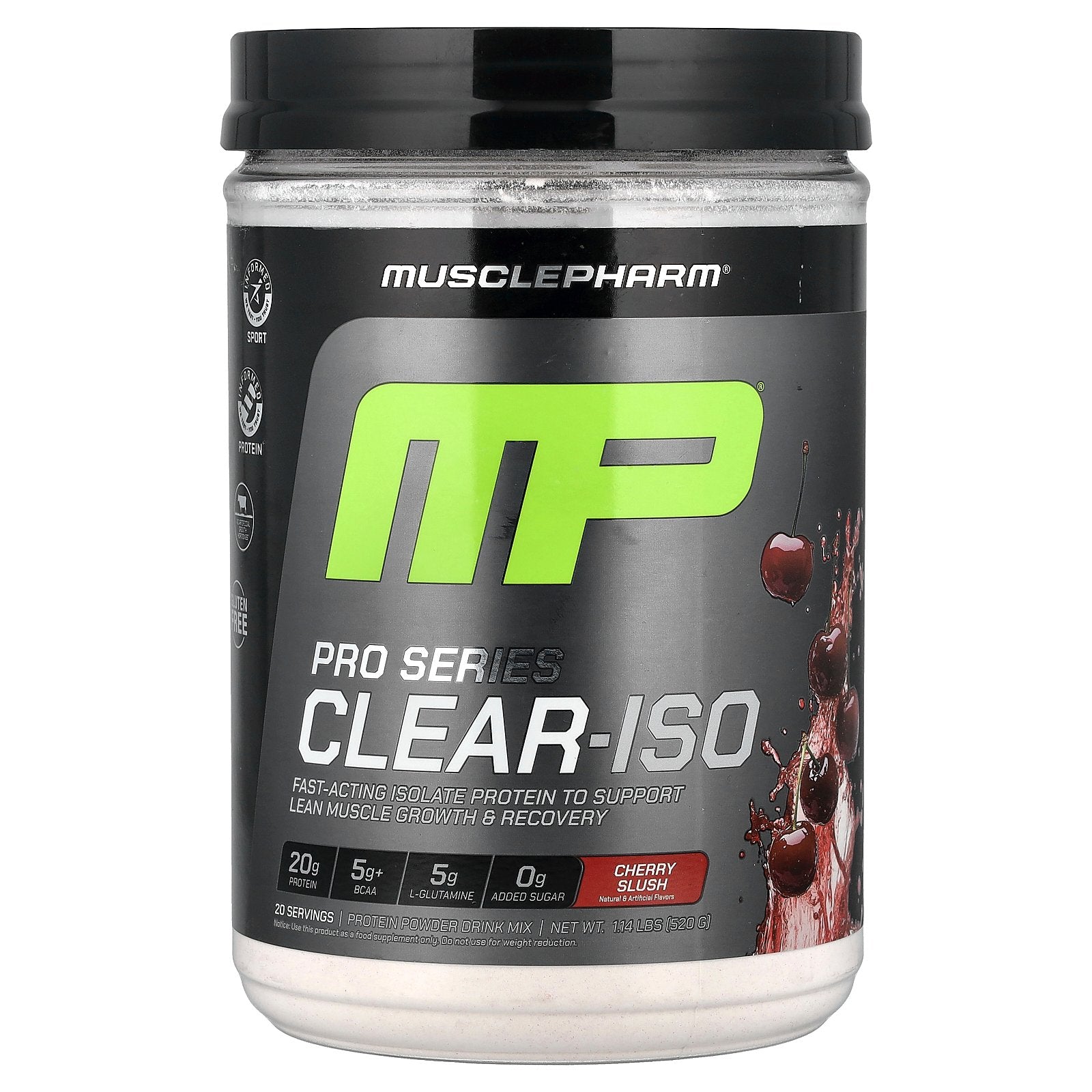 MusclePharm, Pro Series Clear-ISO, Protein Powder Drink Mix, Cherry Slush, 1.14 lbs (520 mg)