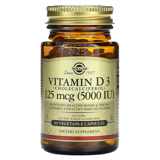 Solgar, Vitamin D3, 125 mcg (5,000 IU), 60 Vegetable Capsules