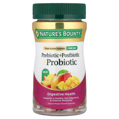 Nature's Bounty, Prebiotic + Postbiotic + Probiotic Gummies, Tropical Mango, 30 Gummies