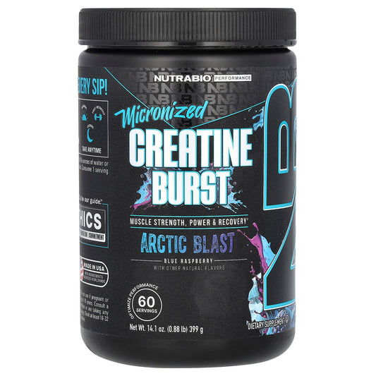 NutraBio, Micronized Creatine Burst, Arctic Blast Blue Raspberry, 0.88 lb (399 g)