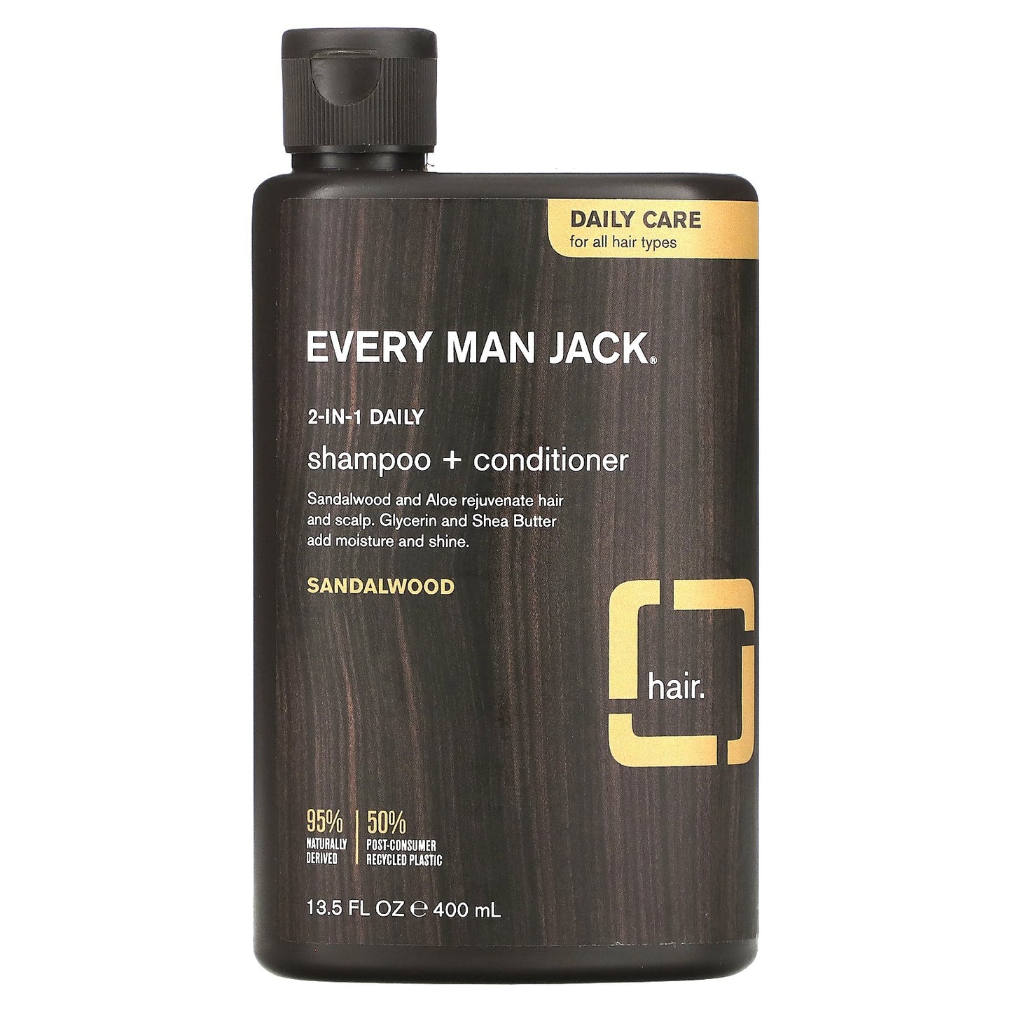 Every Man Jack, 2-in-1 Daily Shampoo & Conditioner, For All Hair Types, Sandalwood, 13.5 fl oz (400 ml)