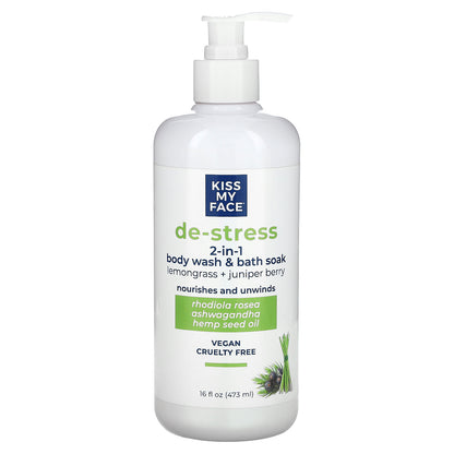 Kiss My Face, De-Stress, 2-in-1 Body Wash & Bath Soak, Lemongrass + Juniper Berry, 16 fl oz (473 ml)