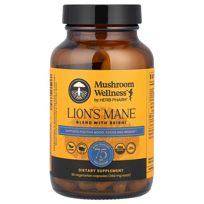 Herb Pharm, Mushroom Wellness™, Lion's Mane Blend With Reishi , 90 Vegetarian Capsules