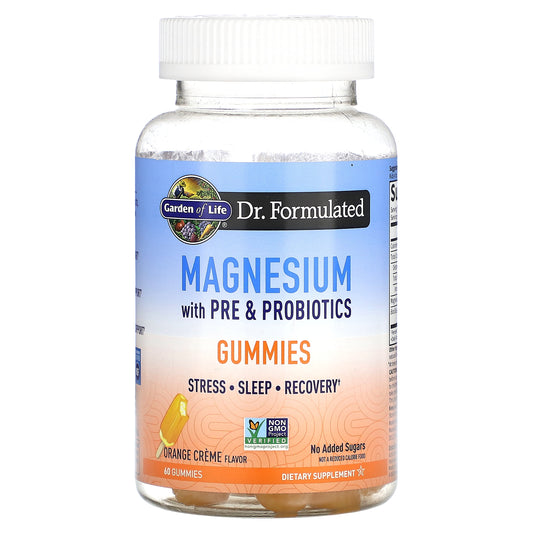 Garden of Life, Magnesium with Pre & Probiotics Gummies, Orange Creme, 60 Gummies