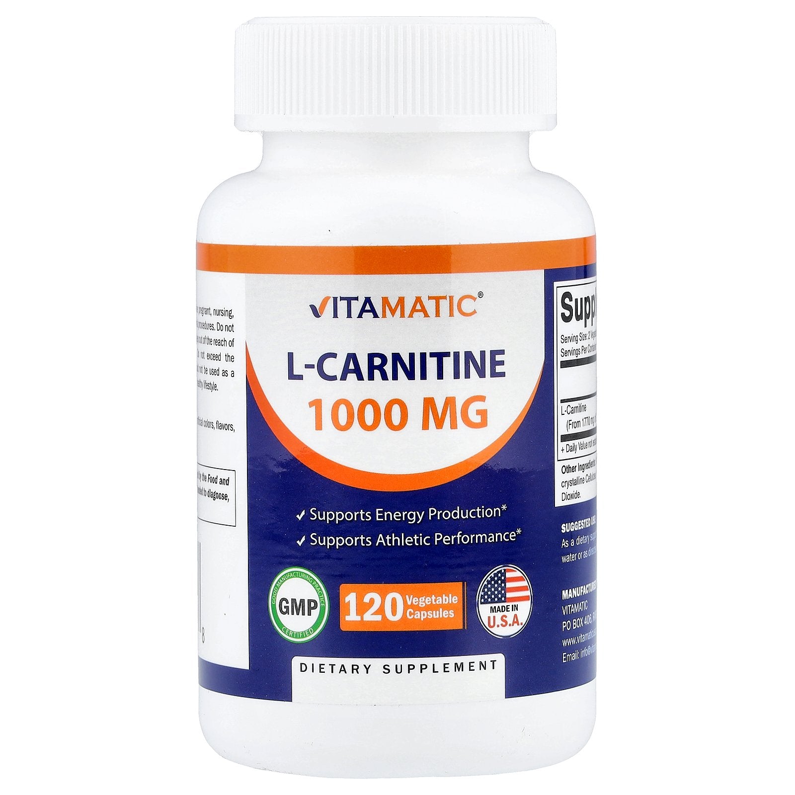 Vitamatic, L-Carnitine, 120 Vegetable Capsules (500 mg per Capsule)