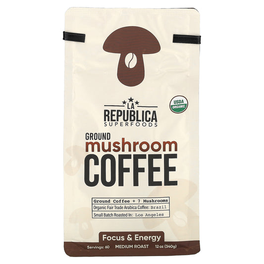 La Republica, Ground Mushroom Coffee, Medium Roast, 12 oz (340 g)