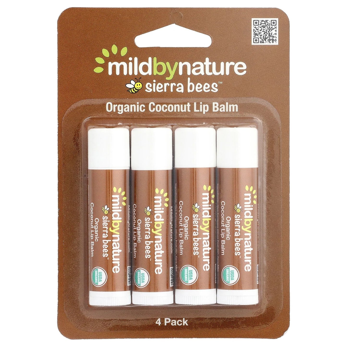 Mild By Nature, Sierra Bees™, Organic Lip Balms, Coconut, 4 Pack, 0.15 oz (4.25 g) Each
