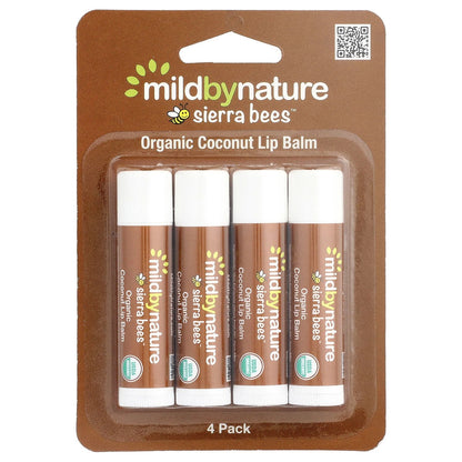 Mild By Nature, Sierra Bees™, Organic Lip Balms, Coconut, 4 Pack, 0.15 oz (4.25 g) Each