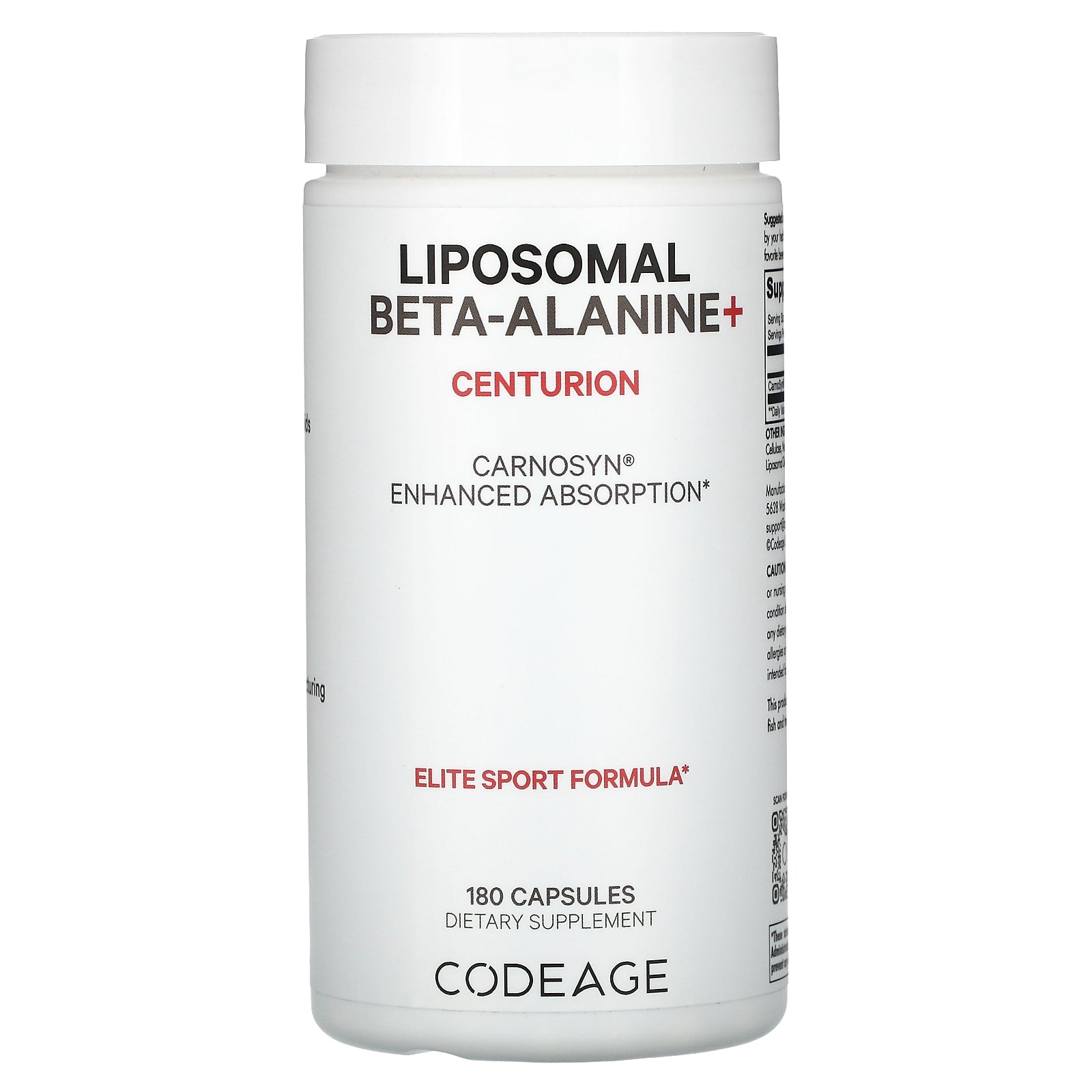 Codeage, Liposomal Beta-Alanine+, Centurion, CarnoSyn, Enhanced Absorption, 533 mg , 180 Capsules