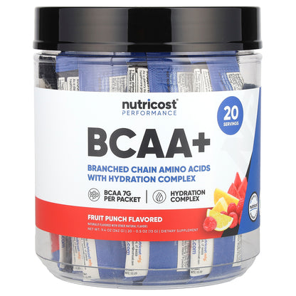 Nutricost, Performance, BCAA+, Fruit Punch, 20 Packets, 0.5 oz (13 g) Each