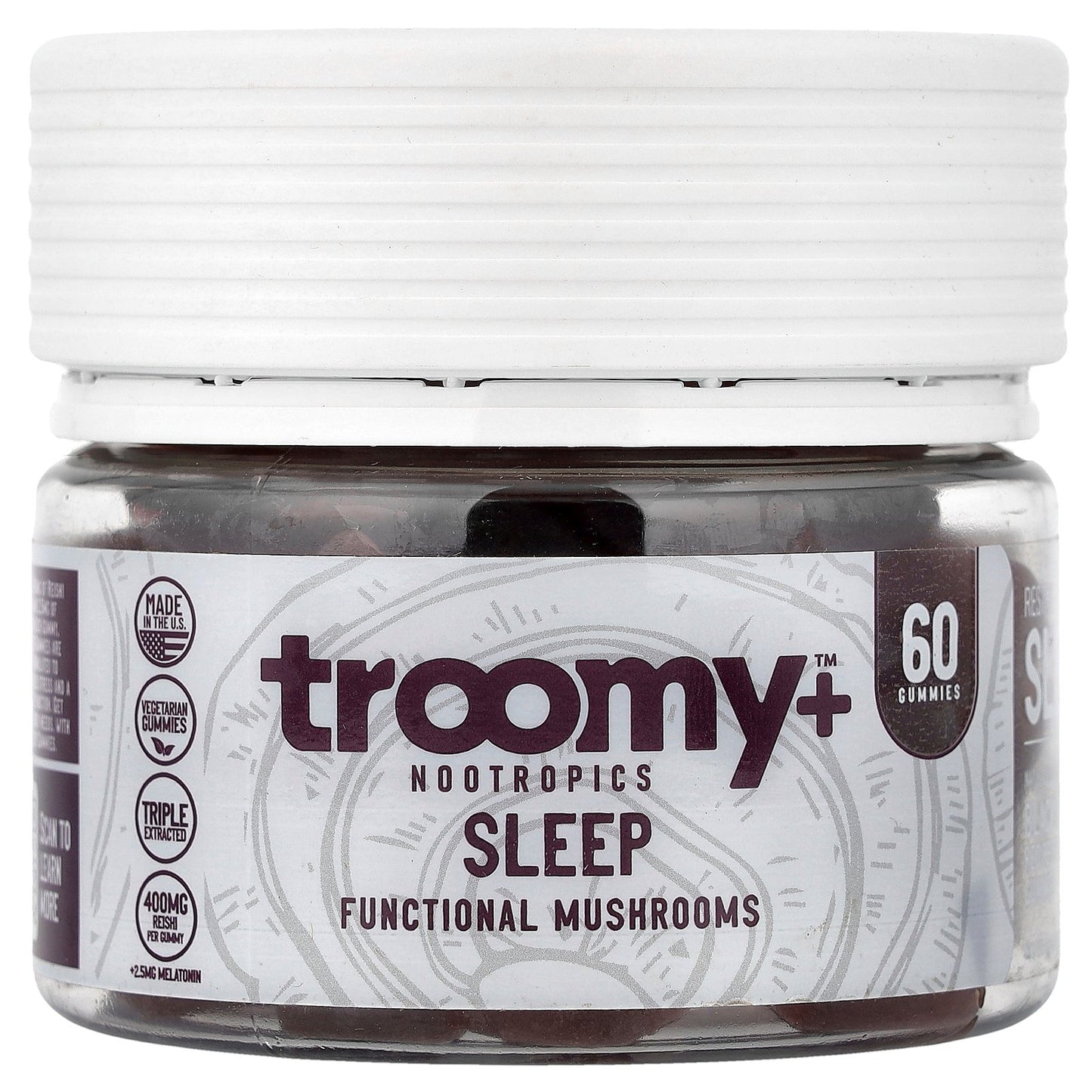 Troomy Nootropics, Sleep, Functional Mushrooms Gummies, Black Raspberry, 60 Gummies