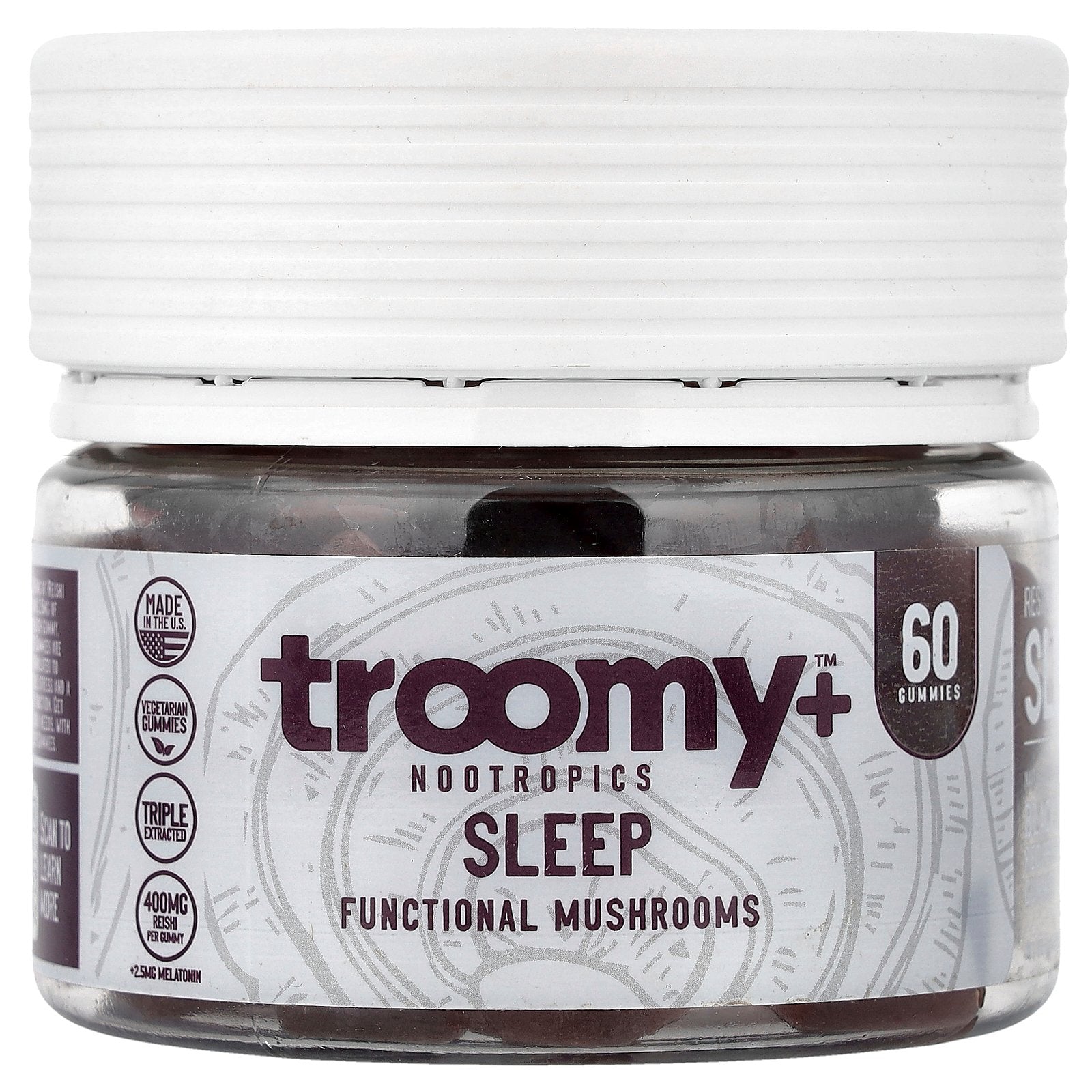Troomy Nootropics, Sleep, Functional Mushrooms Gummies, Black Raspberry, 60 Gummies
