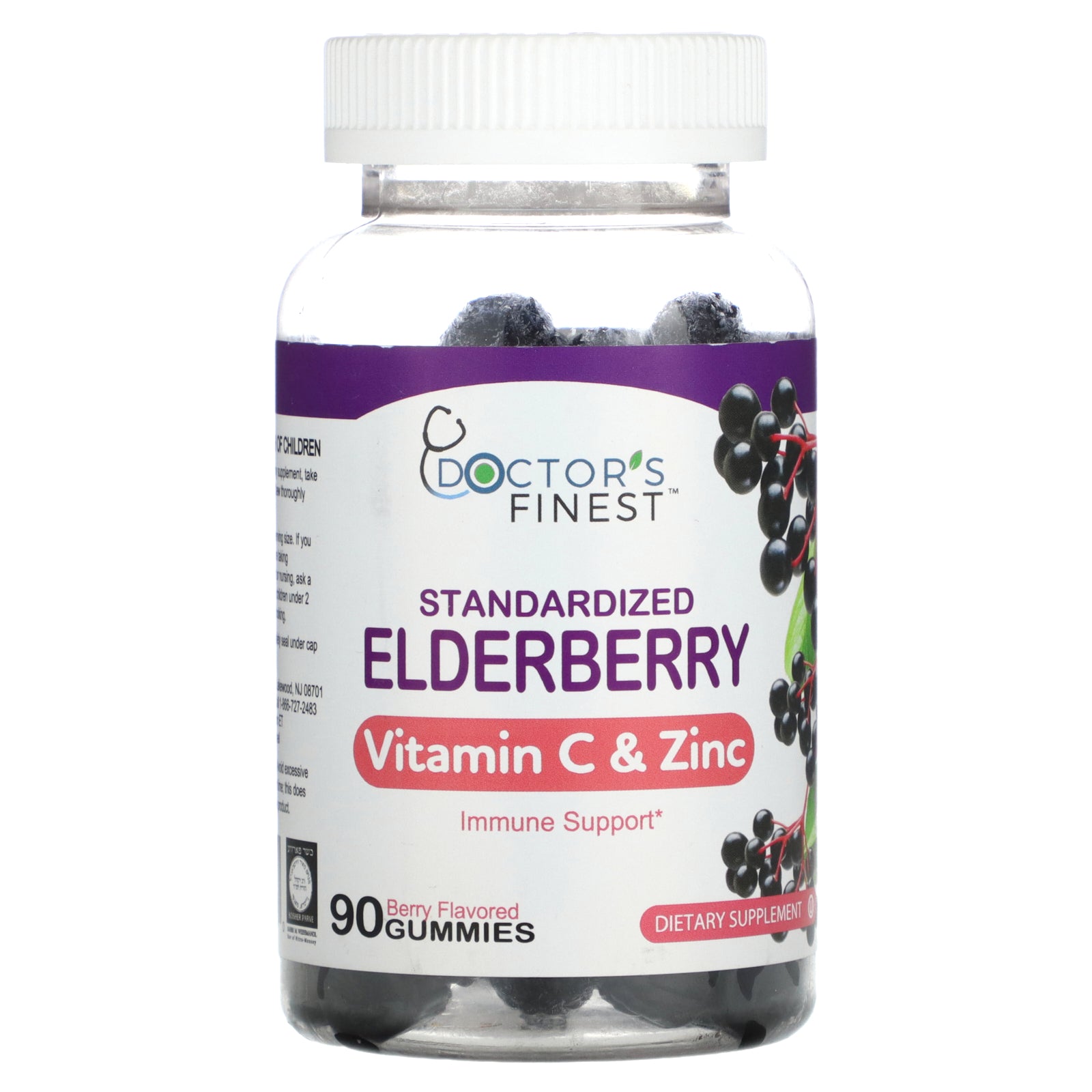 Doctor's Finest, Standardized Elderberry, Vitamin C & Zinc, Berry, 90 Gummies