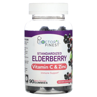 Doctor's Finest, Standardized Elderberry, Vitamin C & Zinc, Berry, 90 Gummies