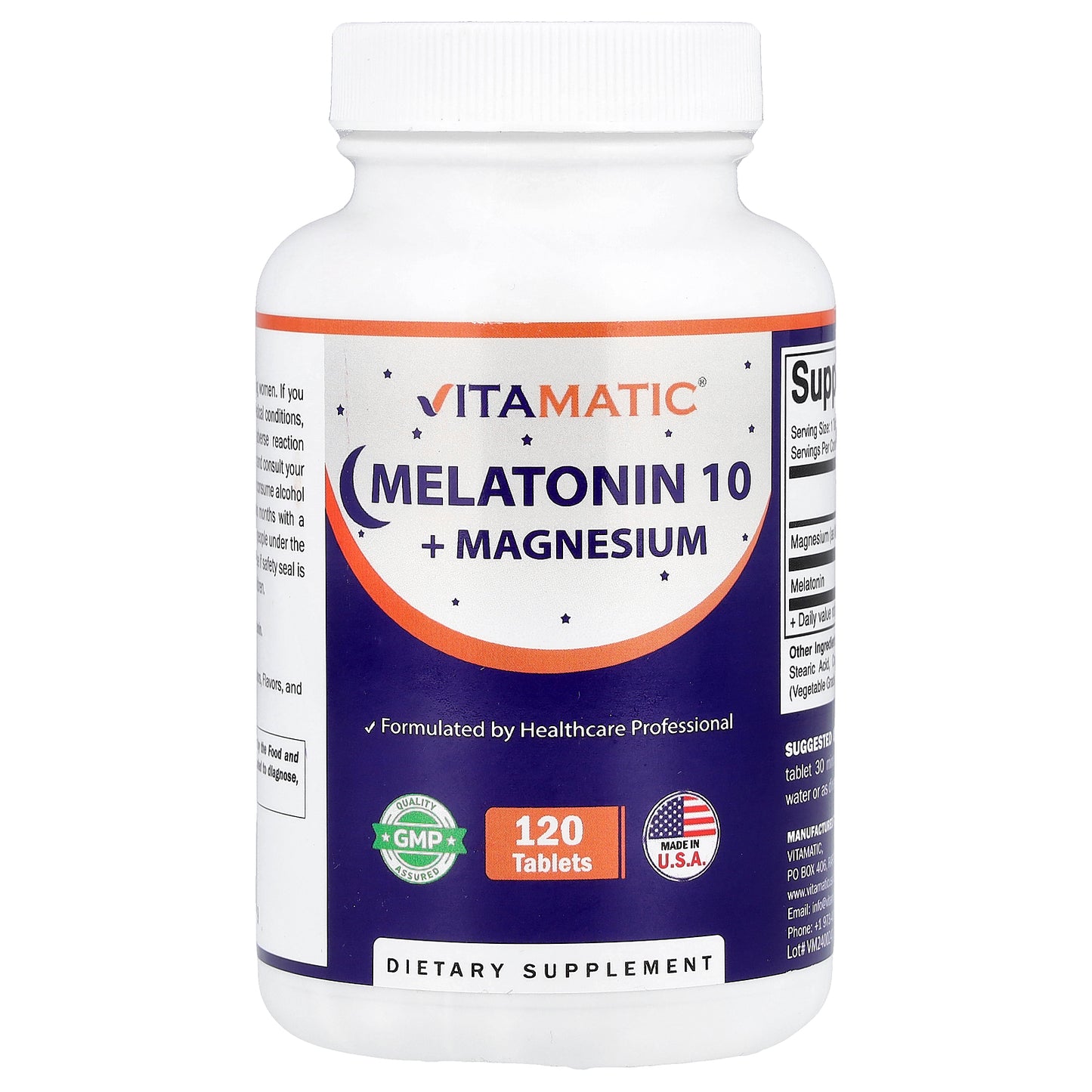 Vitamatic, Melatonin 10 + Magnesium, 120 Tablets