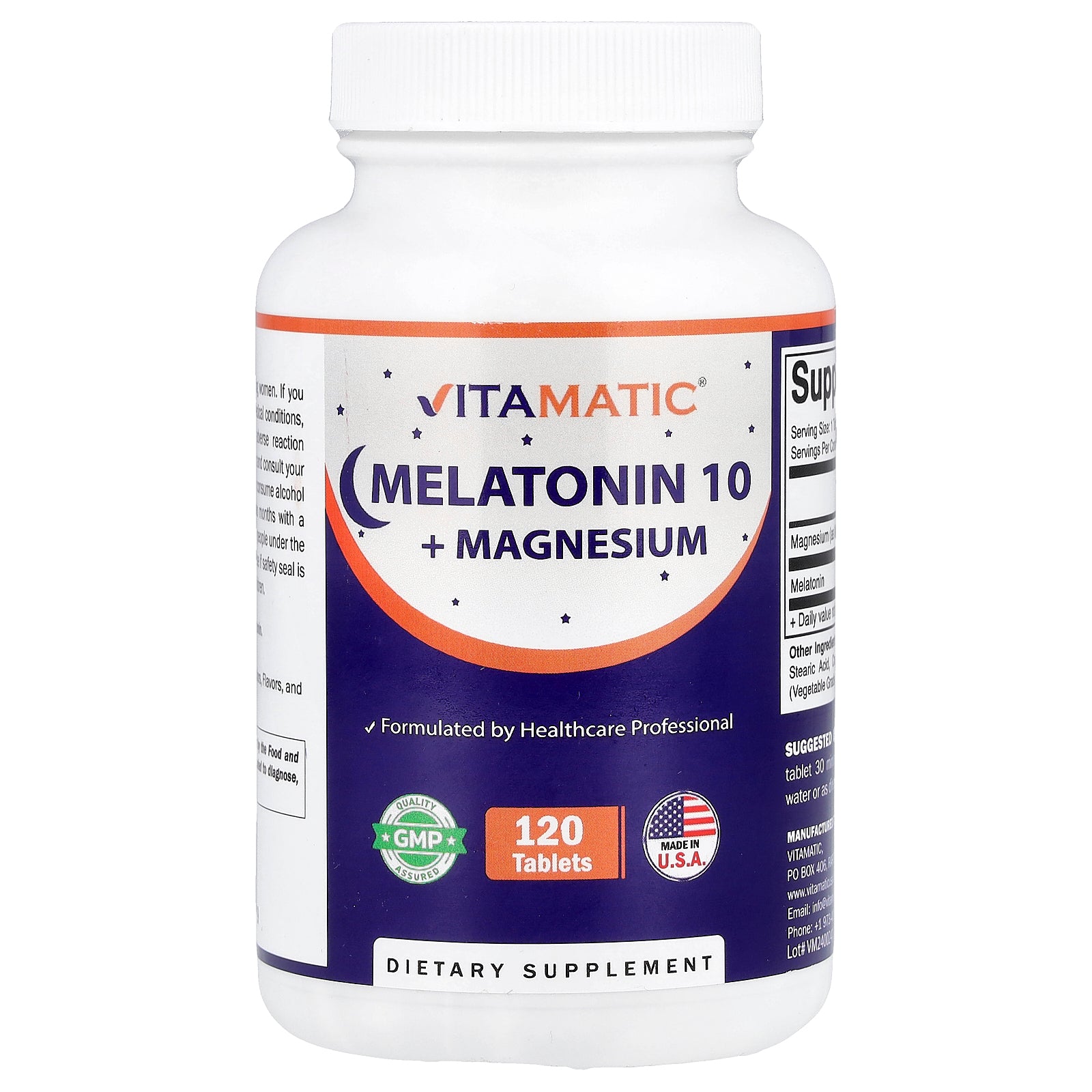 Vitamatic, Melatonin 10 + Magnesium, 120 Tablets