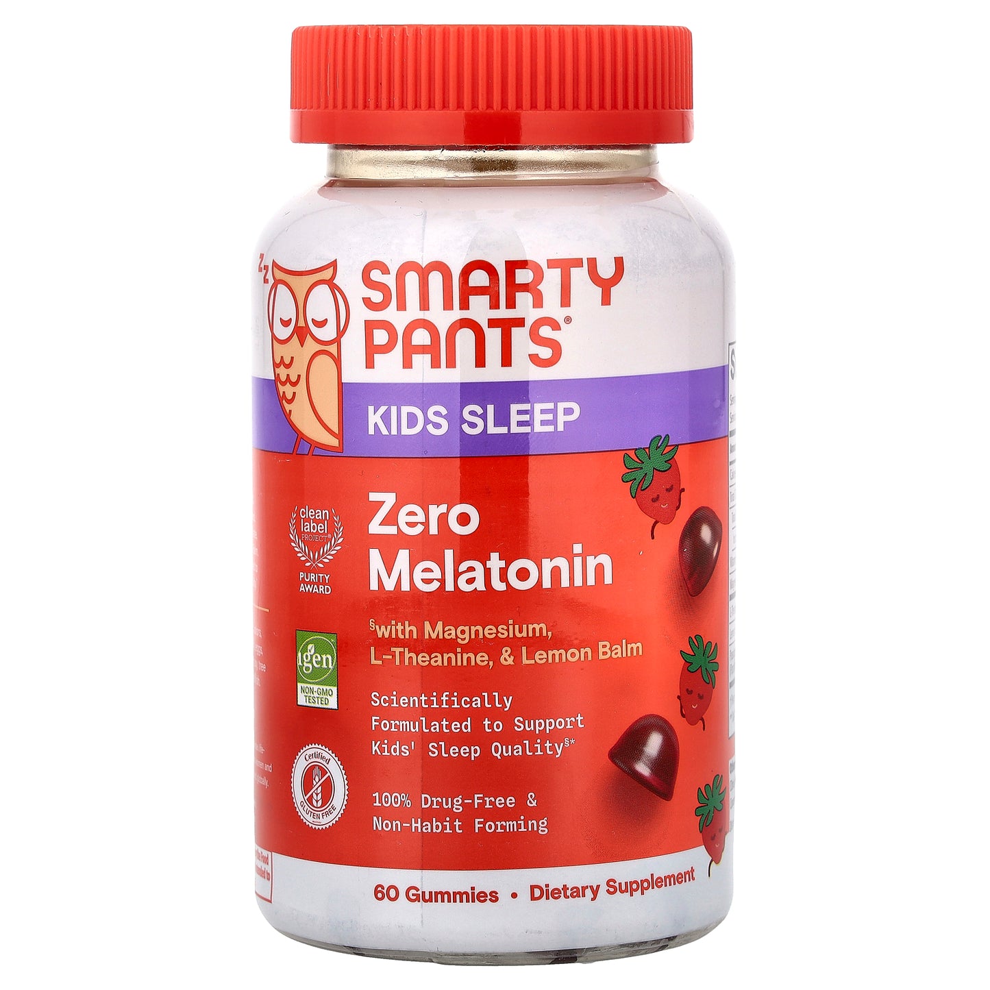 SmartyPants, Kids Sleep, Zero Melatonin Gummies, Strawberry, 60 Gummies