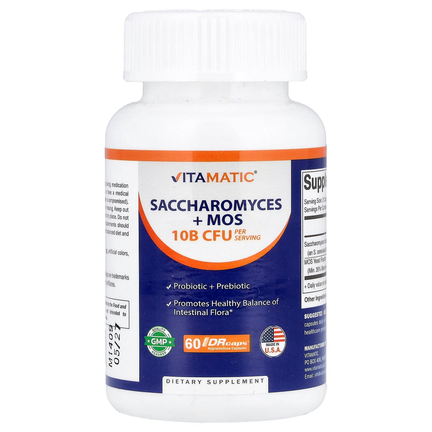 Vitamatic, Saccharomyces + MOS, 60 DRcaps® Hypromellose Capsules