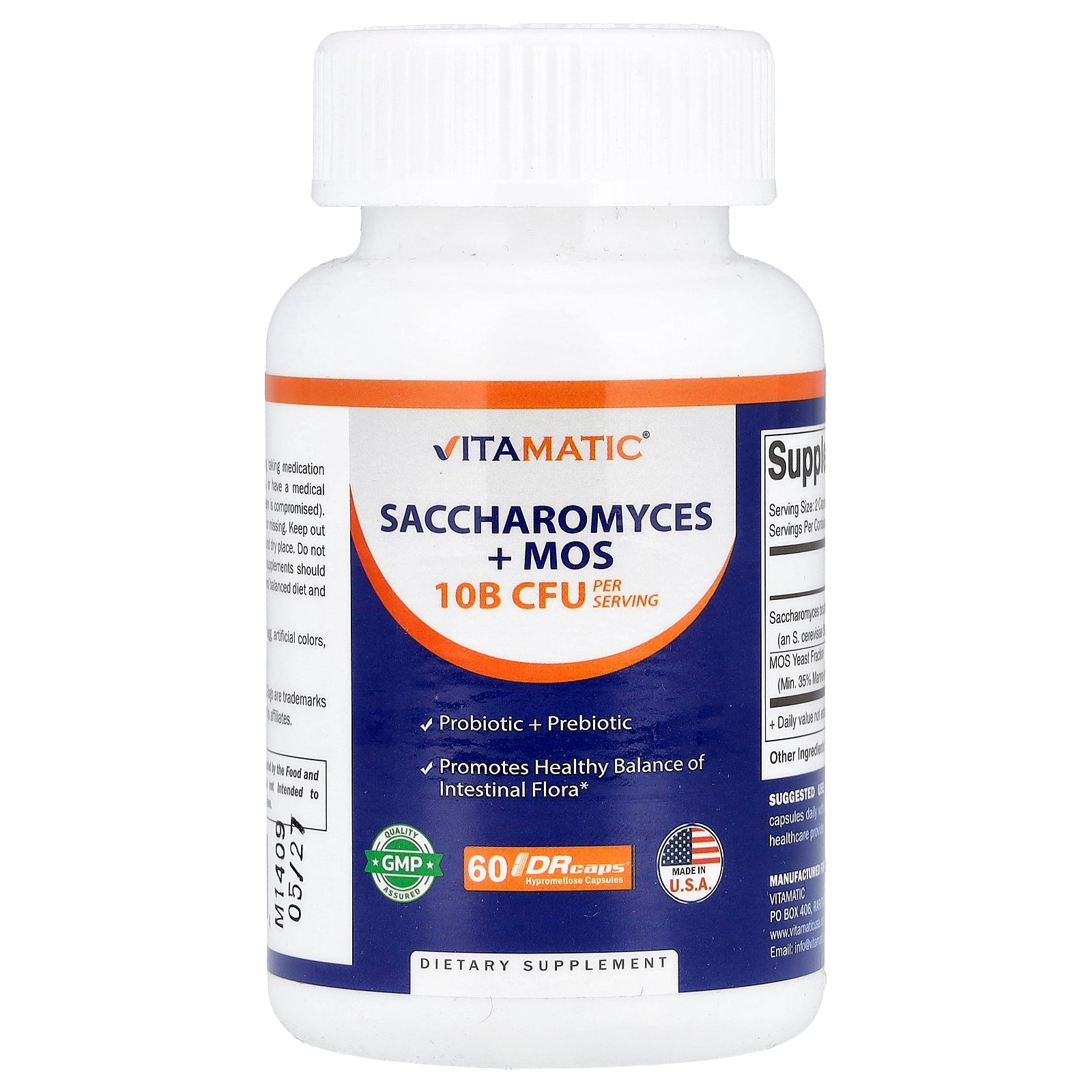 Vitamatic, Saccharomyces + MOS, 60 DRcaps® Hypromellose Capsules