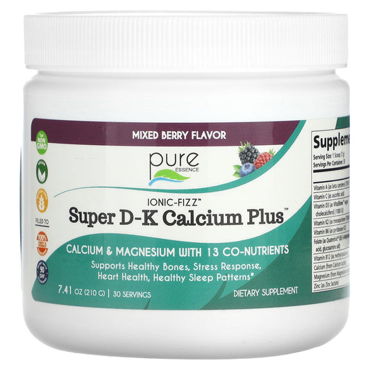 Pure Essence, Ionic-Fizz, Super D-K Calcium Plus, Mixed Berry, 7.41 oz (210 g)