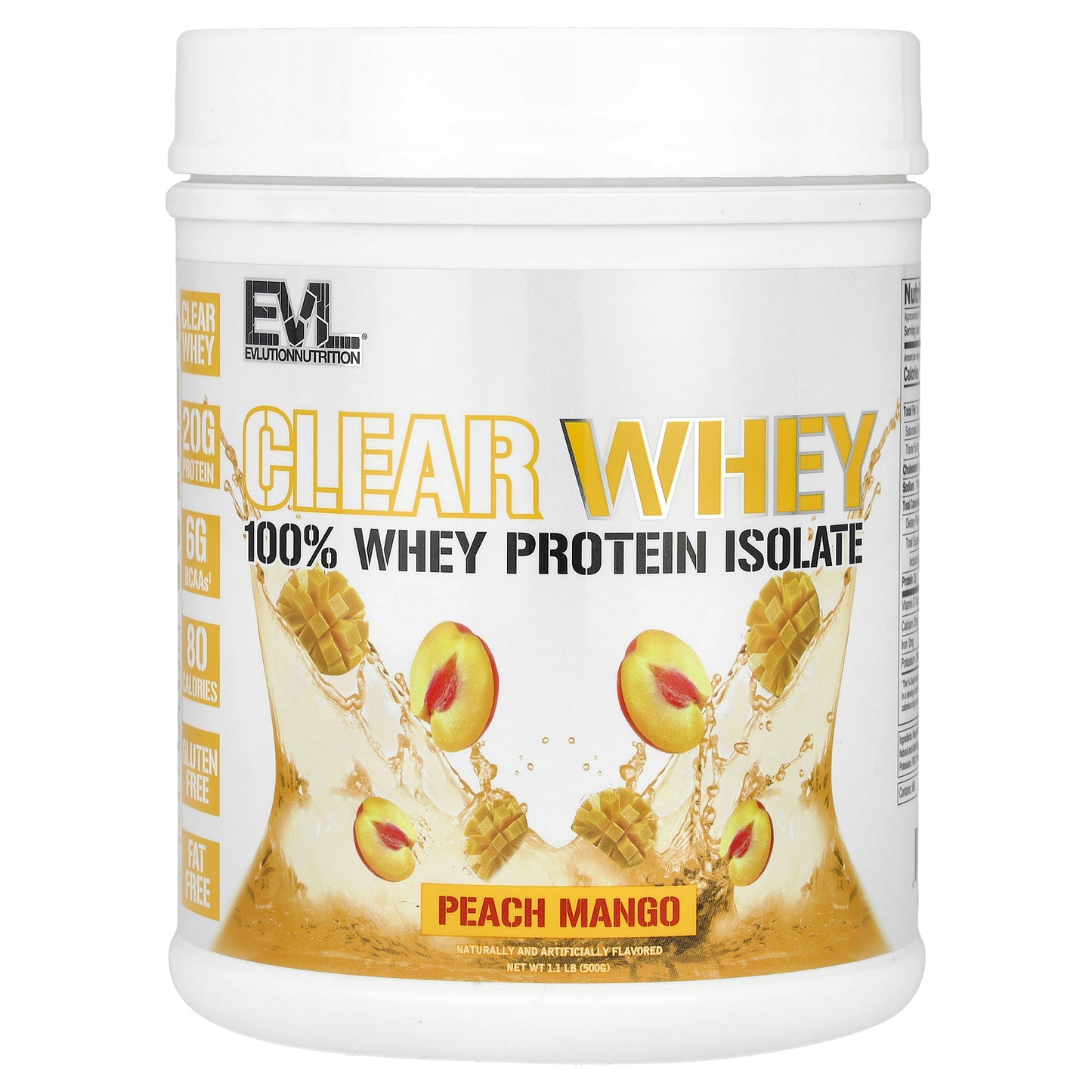 EVLution Nutrition, Clear Whey, 100% Whey Protein Isolate, Peach Mango, 1.1 lb (500 g)