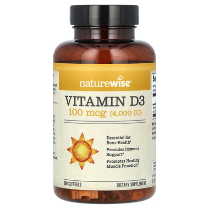 NatureWise, Vitamin D3, 100 mcg (4,000 IU), 360 Softgels