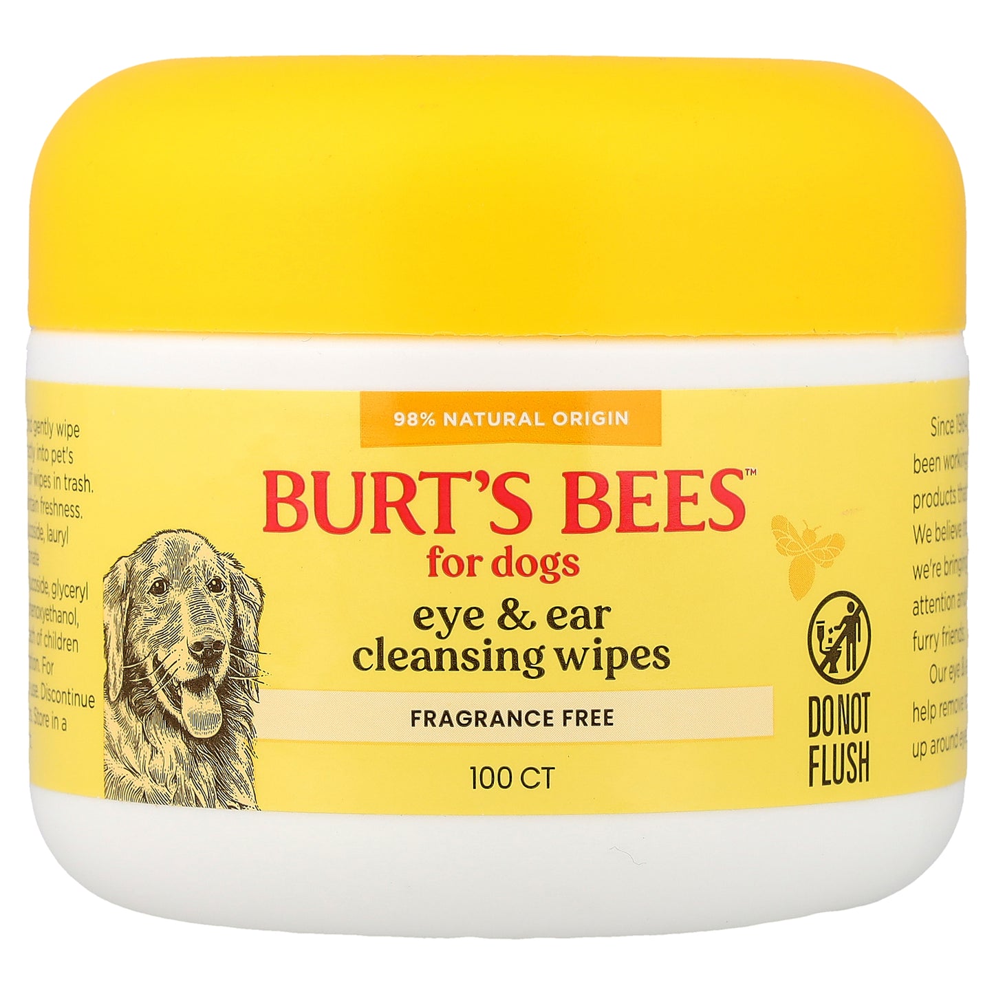 Burt's Bees, Eye and Ear Cleansing Wipes, For Dogs, Fragrance Free, 100 Count