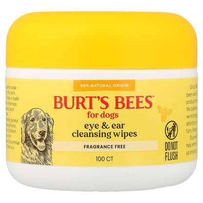Burt's Bees, Eye and Ear Cleansing Wipes, For Dogs, Fragrance Free, 100 Count