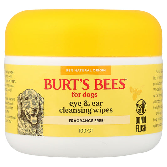 Burt's Bees, Eye and Ear Cleansing Wipes, For Dogs, Fragrance Free, 100 Count