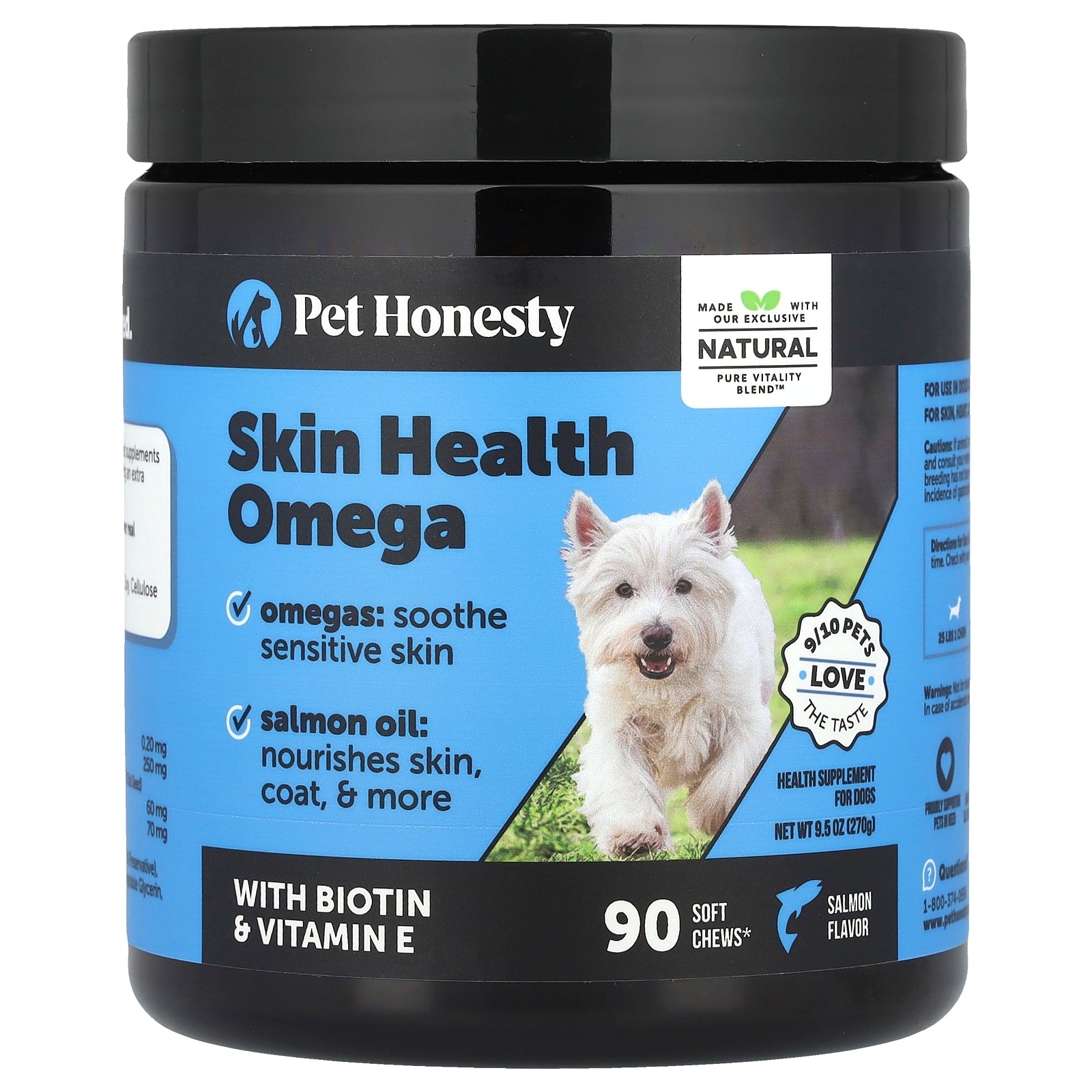 Pet Honesty, Skin Health Omega, For Dogs, Salmon, 90 Soft Chews, 9.5 oz (270 g)