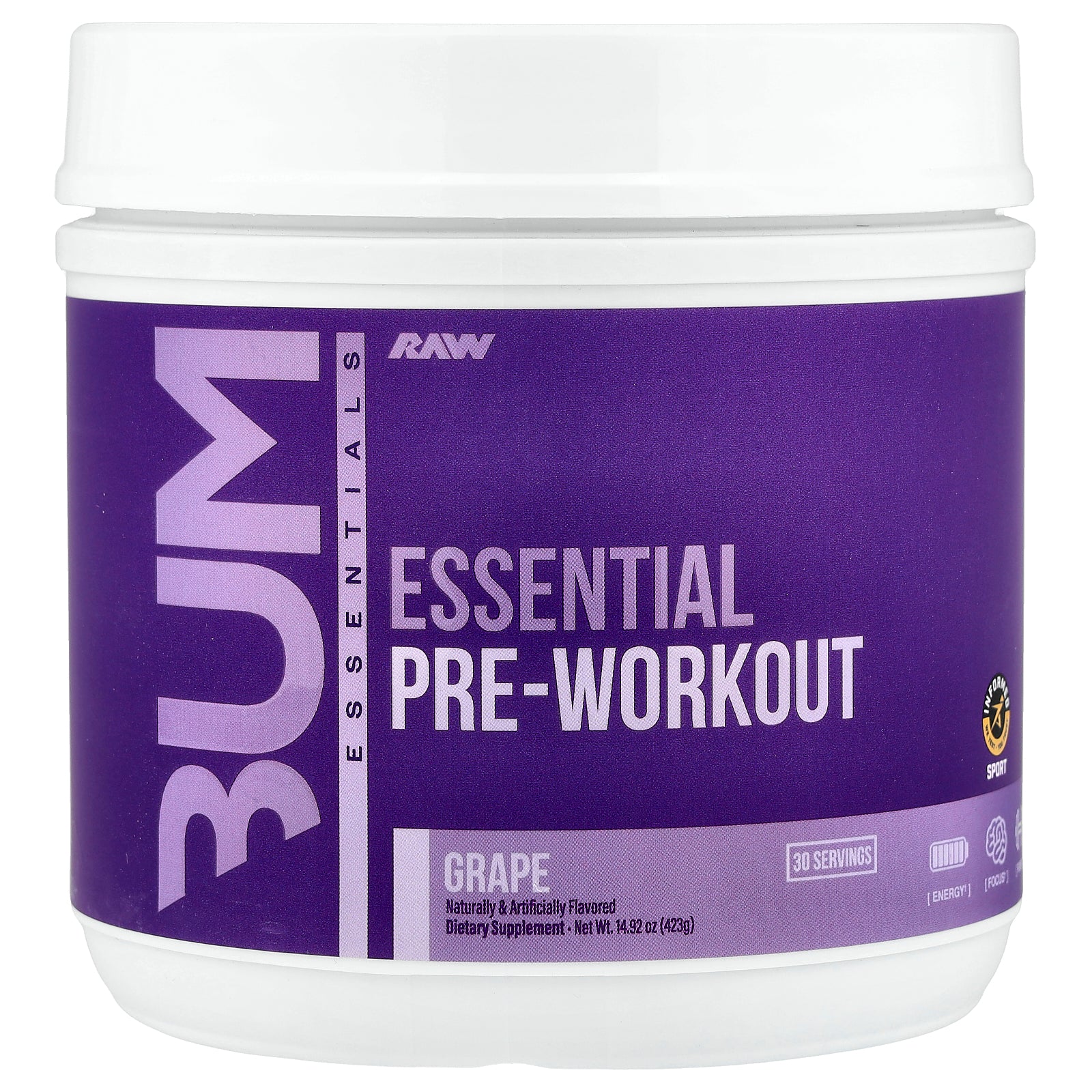 Raw Nutrition, Bum Essentials, Essential Pre-Workout, Grape, 14.92 oz (423 g)