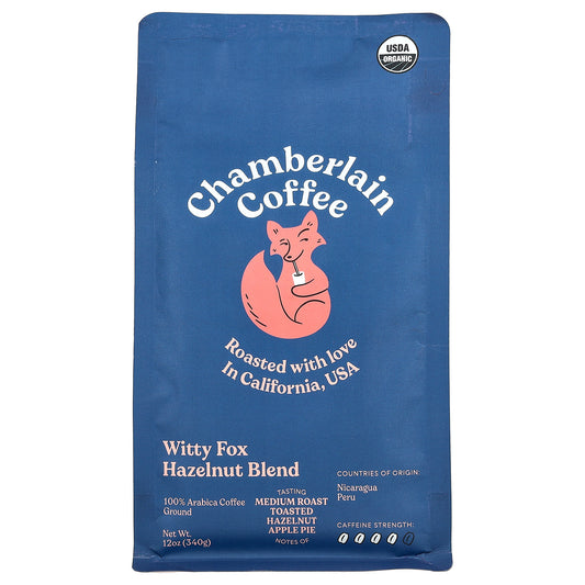 Chamberlain Coffee, Witty Fox Hazelnut Blend, Ground, Medium Roast, 12 oz (340 g)